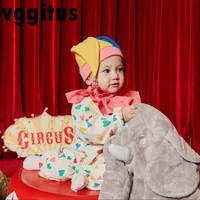 Korean Style New Spring Autumn Baby Girl Boy Costume Halloween Love Heart Long Sleeves Newborn Jumpsuit Colorful Joker Cap A1680