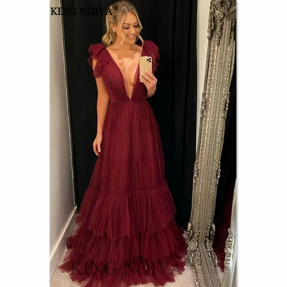 

KING Sexy Deep V-neck A-line Evening Dresses 2024 Crepe Sleeveless Floor Length Classic Prom Dress vestidos de noche