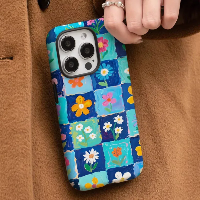 Vintage Blue Flower Phone Case - 2 in 1 Design