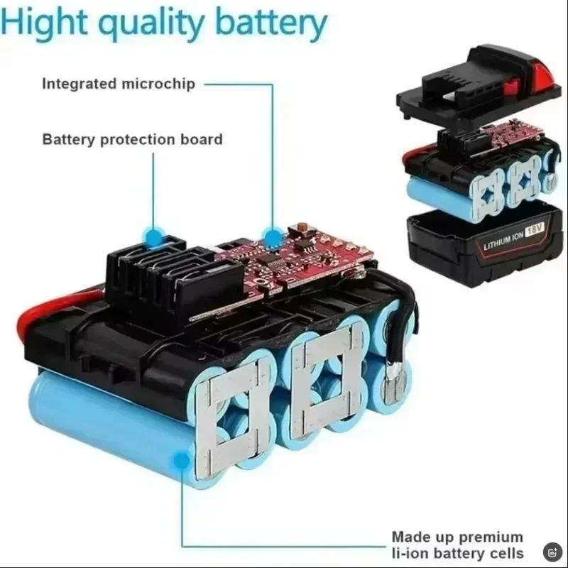 2025 New Original For Milwaukee M18 Power Tool Battery, Charger, BR, XC, 18V, 12000mAh M18B5, 48-11-1860, Built-in 21700 Battery 2