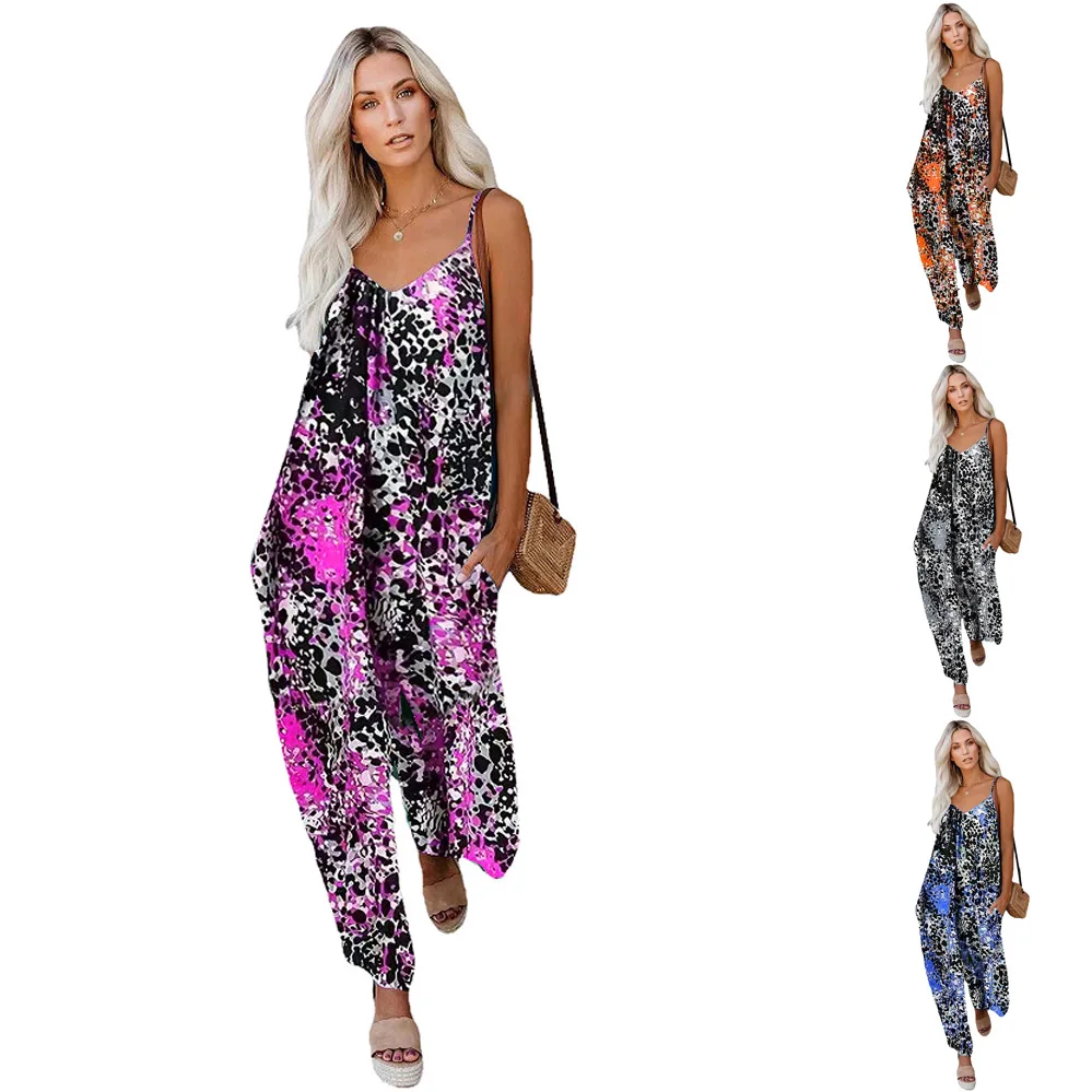 

2023 Summer New Casual Loose Jumpsuit Cross border Strap Wide Leg Jumpsuit from Europe and America
