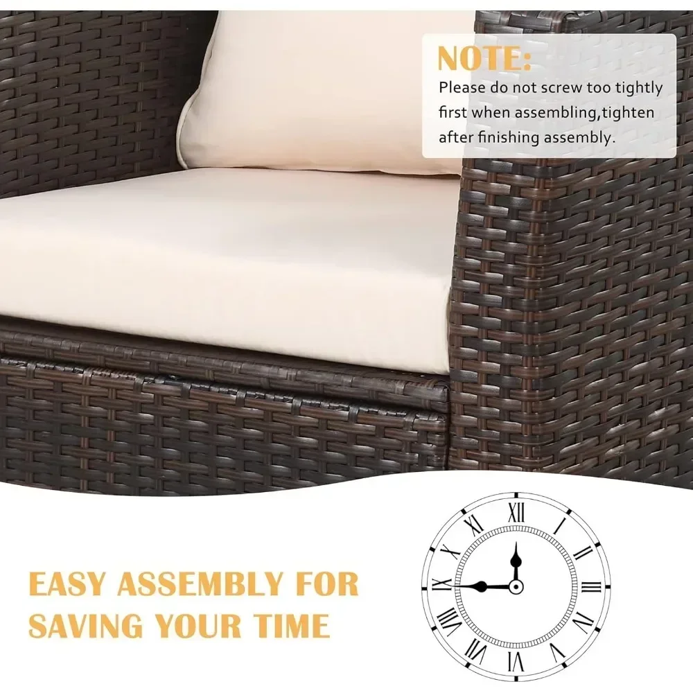 4-piece Set of Outdoor Courtyard Furniture, Courtyard Conversation Sofa with Seat Cushion, Hand Woven Rattan Sofa 6