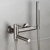 Bathtub Faucet Shower Bathroom with Swivel Tub Spout and Handhold Shower Brass Wall Mounted Hot Cold Water Mixer Bath Tap 1