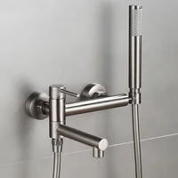 Bathtub Faucet Shower Bathroom with Swivel Tub Spout and Handhold Shower Brass Wall Mounted Hot Cold Water Mixer Bath Tap 1