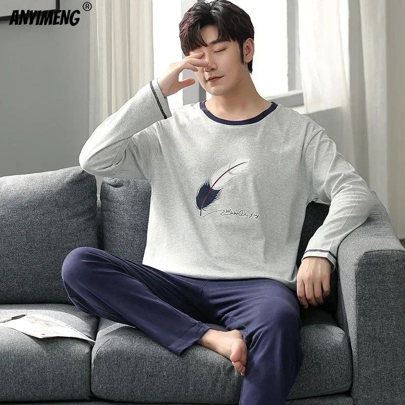 Boys Plus Size 4XL Pajama Set Knitted Cotton Autumn Winter Casual Men's Sleepwear pajama sets
