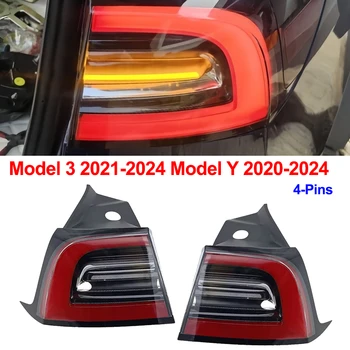 Gruppo Luci Posteriori a LED per Tesla Model 3 2021-2023 e Model Y 2020-2024, Indicatori di Direzione Ambra, Luce Freno e Fendinebbia Posteriore, 4 Pin