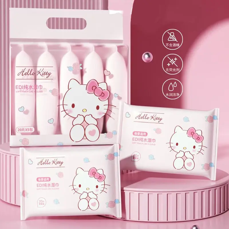 5pack 100pcs Sanrio Hello Kitty Wipes Face Wash Makeup Remover Wet ...