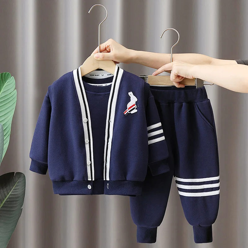 

Kids Boys 3pcs Clothing Sets Autumn Winter Striped Cartoon Rabbit Baby Toddler Outfits Children Vest Hoodie Pant Clothes Set