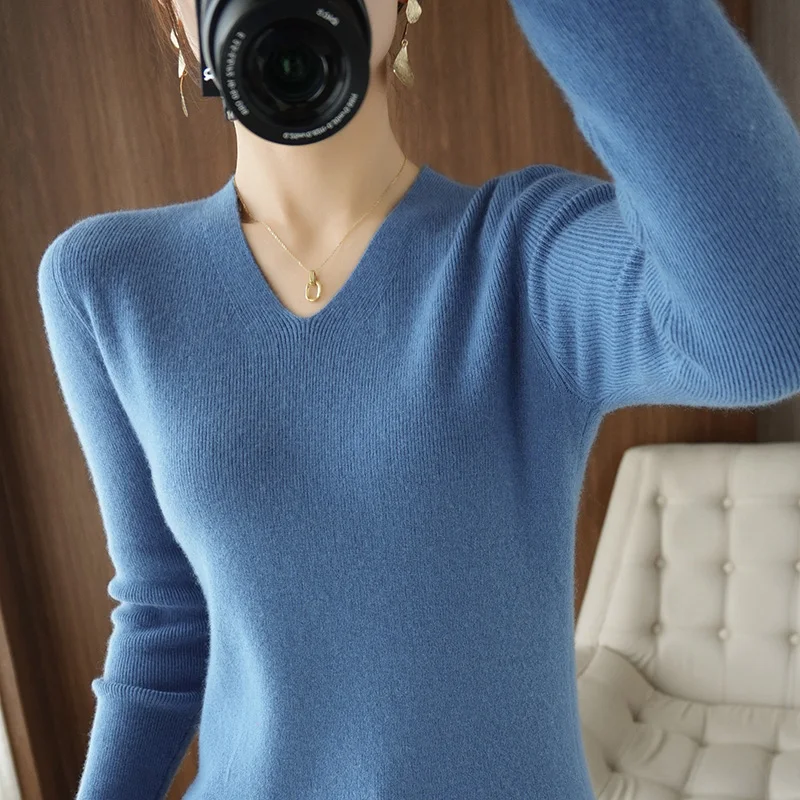 2022 Spring Autumn Women's Cashmere Sweater Pullover V-Neck  Casual Fashion Pure Color High Quality long cardigan Sweaters