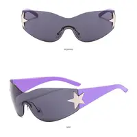 New Y2K Rimless Punk Sunglasses Goggle Women Men Luxury Brand Wrap Around Sun Glasses Five Star Eyewear Sports One Piece Shades 3