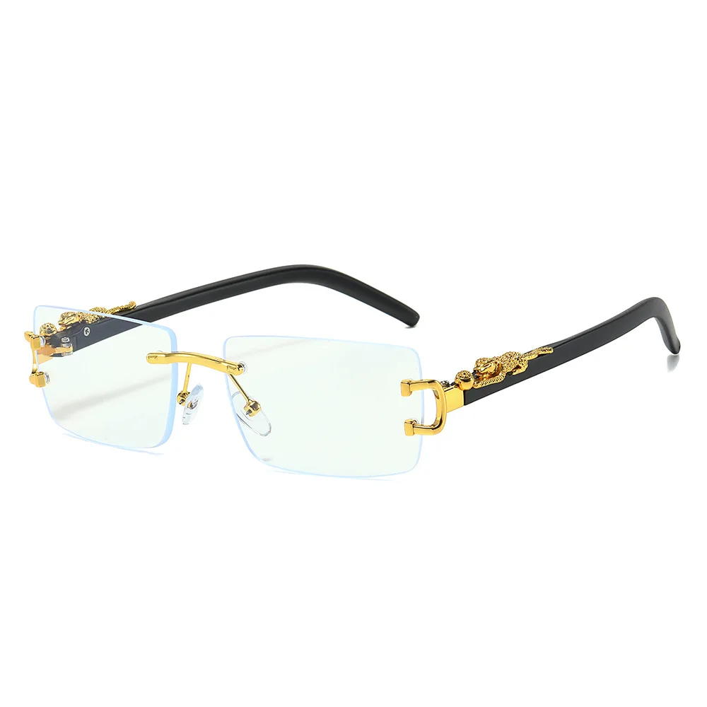 Rimless Sunglasses Fashion Women Men Cheetah Decoration Rectangular Brand Designer Sun Glasses