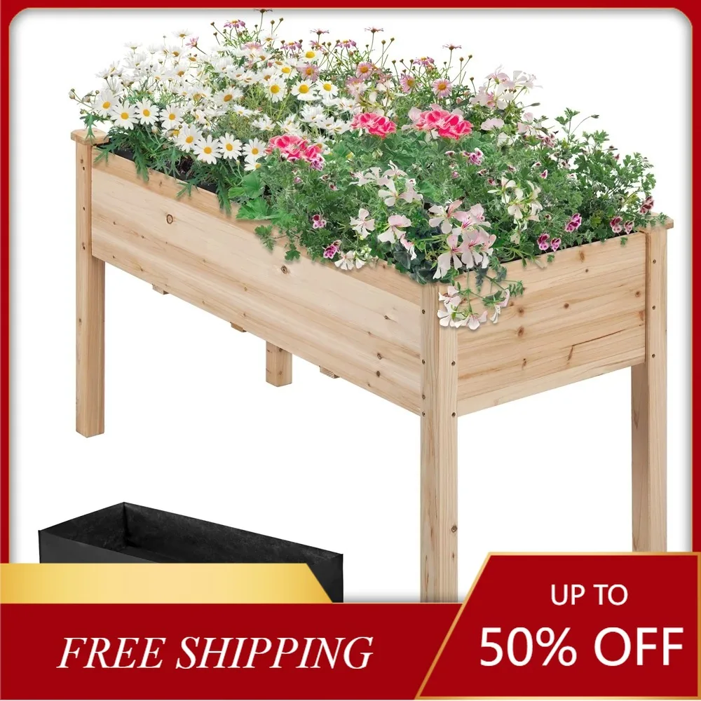 

NEW Patio & Garden/Garden Center Easyfashion Rectangle Fir Wood Garden Bed Raised Planters, Wood US