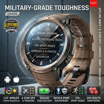 Nuovo Smartwatch Militare GPS 2026 con Batteria da 500mAh, Impermeabile 5ATM, Display AMOLED HD da 1.43'', Chiamate, Sportivo, Compatibile iOS