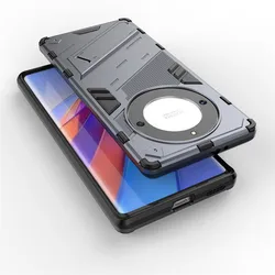 Shockproof Silicone Armor Non-Slip Protective Phone Back Cover with Holder for Honor X9B (Gray)
