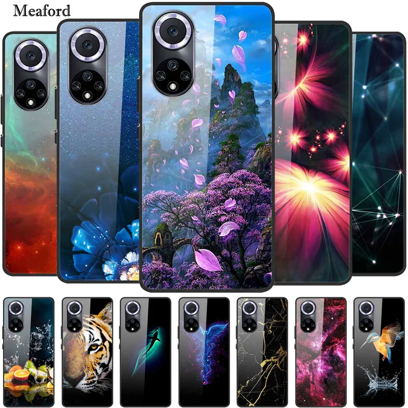 Чехол для Huawei Nova 9 жесткая задняя крышка из закаленного стекла с цветами Nova9 Funda