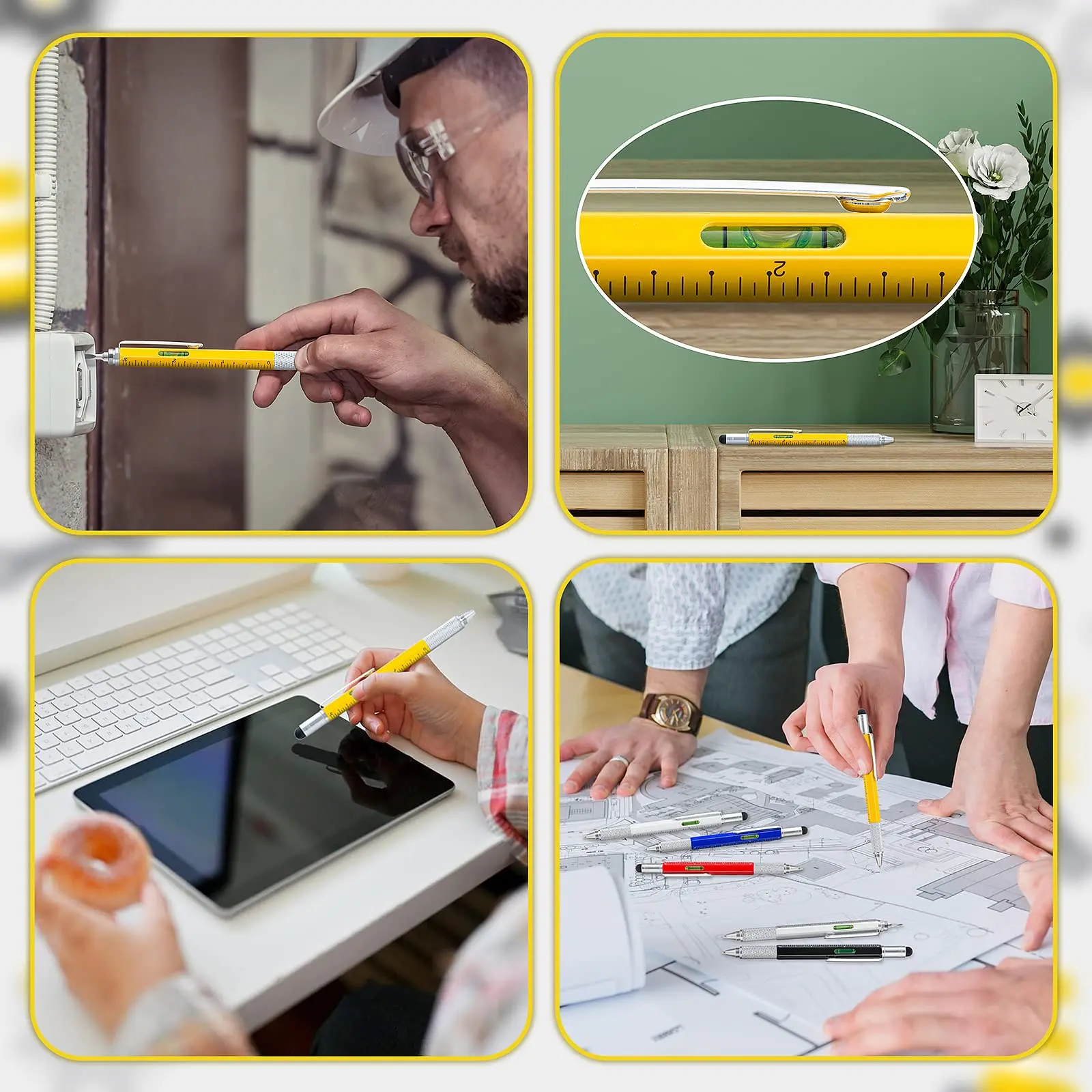 7 in 1 Multifunctional Pen Touch Screen Stylus Capacitive Pen Screwdriver Ruler Levelgauge Ballpoint Pencil Tool