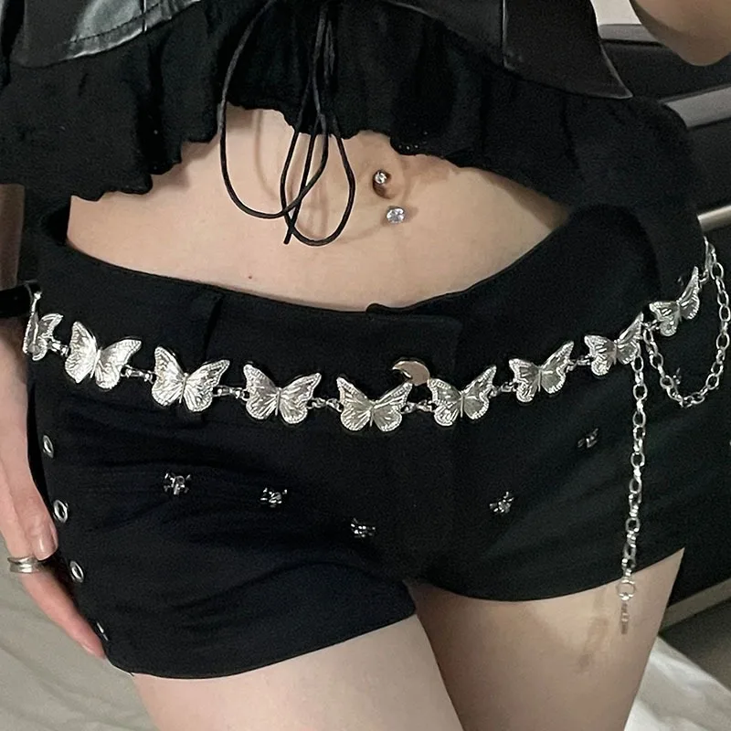 Elegante Schmetterling Taille Kette Frauen Vintage Quaste Y2K Ethnischen Stil Metall Geschnitzt Böhmen Körper Schmuck Vielseitig Gürtel Zubehör