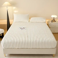 Housse de matelas épaisse en fausse fourrure de lapin, couleur unie, protection de matelas en velours chaud, drap-housse moelleux et doux en peluche, automne et hiver 2