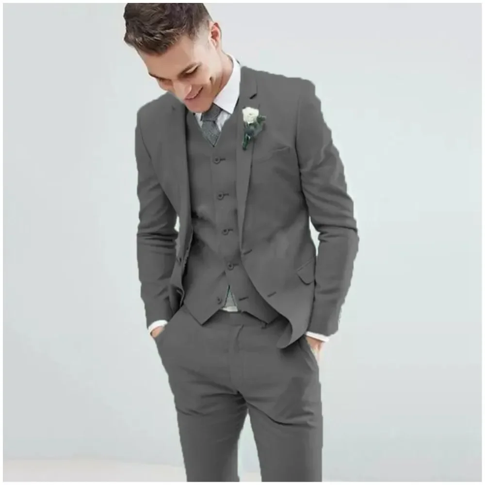 Notch Lapel Men Suits 3 Pcs Fashion Costume Homme Groom Wedding Prom Terno Masculino Slim Fit Blazer Tailored Jacket+Pant+Vest