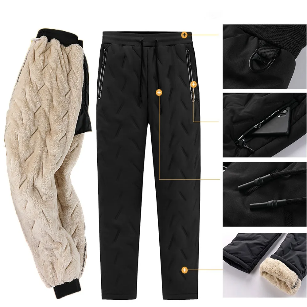

Winter Zip Pockets Thicken Fleece Sweatpants Men Joggers Black Grey Down Cotton Warm Pants Male Water Proof Thermal Trousers 7XL