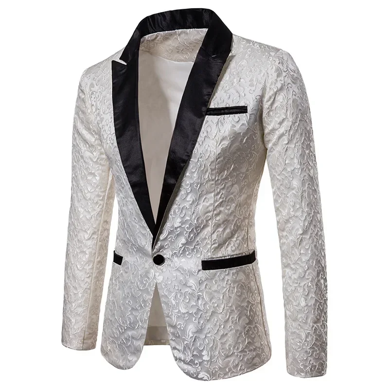 Men Suit Jacket Fashion Business Social Jacquard Single Breasted Top Black / White / Gold Wedding Party Dress Blazers Coat men suit jacket