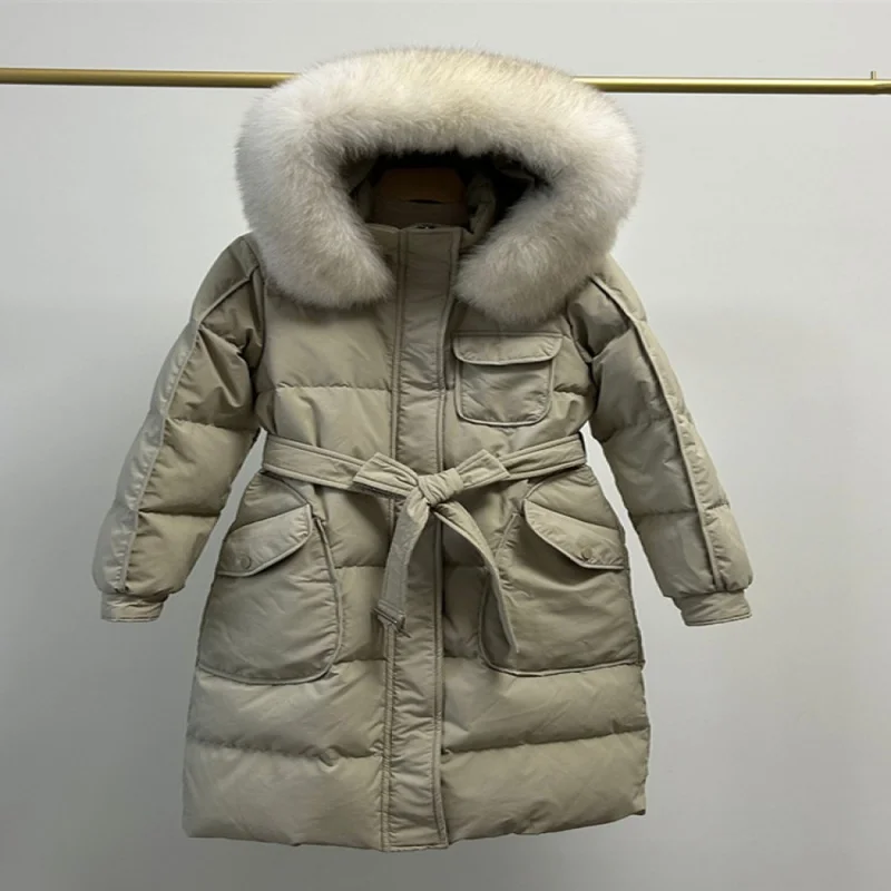 

Warm winterfashionabletrendy2023 New down Jacket Women's Long Big Fur Collar Slimming White Duck down Small High-End Design Coat