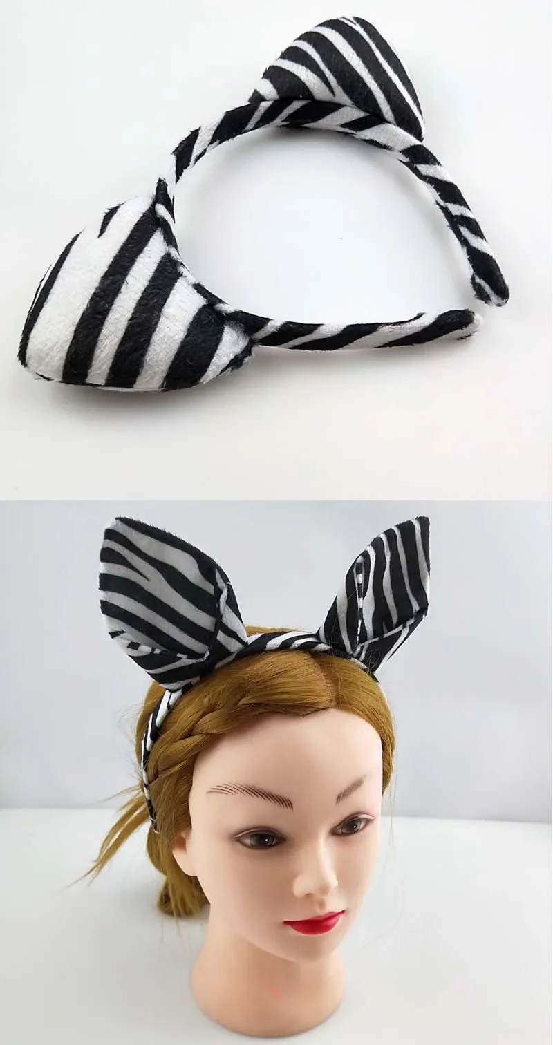 Animal Cosplay Costume Adults Kids Plush Cartoon Animal Zebra Ear Headband Hairband Tail Bow Birthday Party Gift Cosplay Costume Christmas Halloween