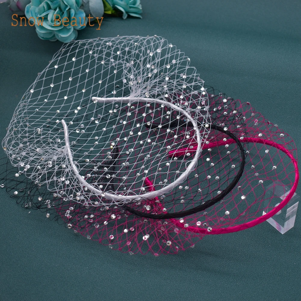 JM06 Handmade Birdcage Veil Rhinestone Headband Fascinator Hat Vintage Wedding Bridal Headpiece Hairbands Party Hair Accessories