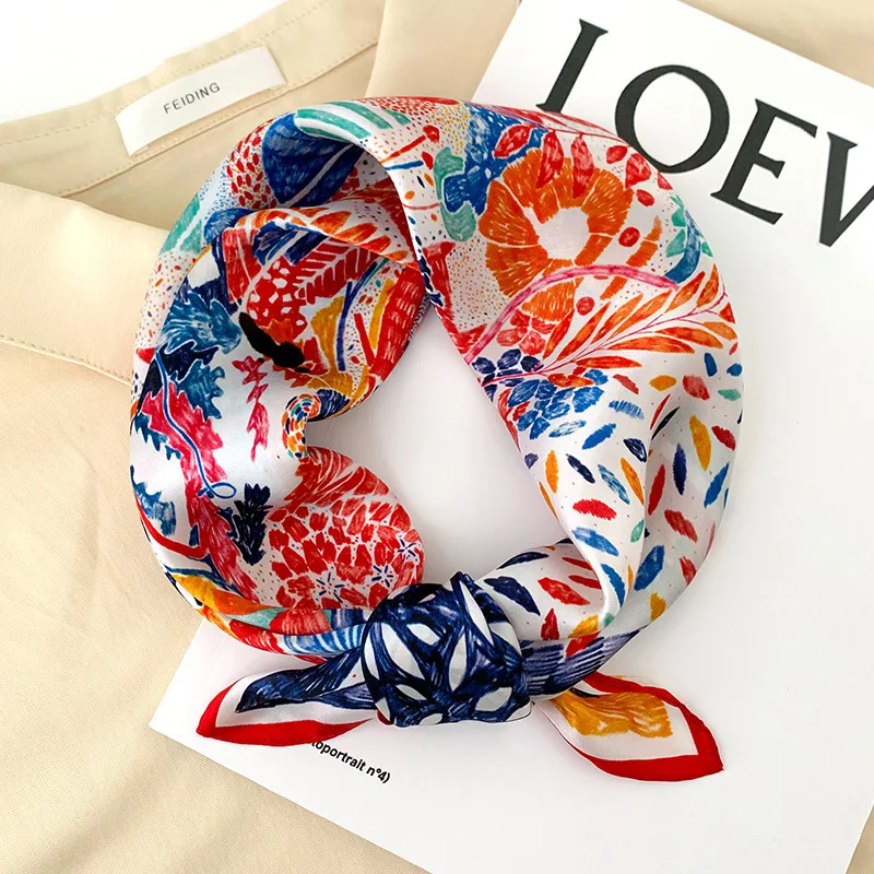 53cm Women Square 100% Silk Scarf Foulard Bandana Lady Floral