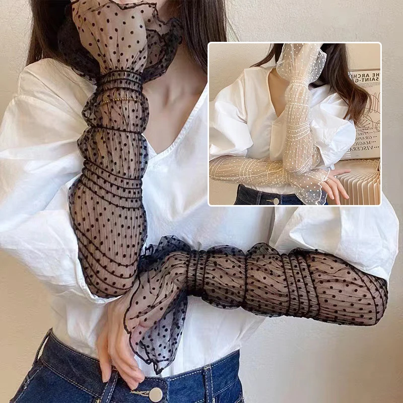 

Summer Long Fingerless Gloves Women Sun Protection Sleeves Gloves Lady Thin Lace Mesh Arm Sleeve Sunscreen Breathable Mittens