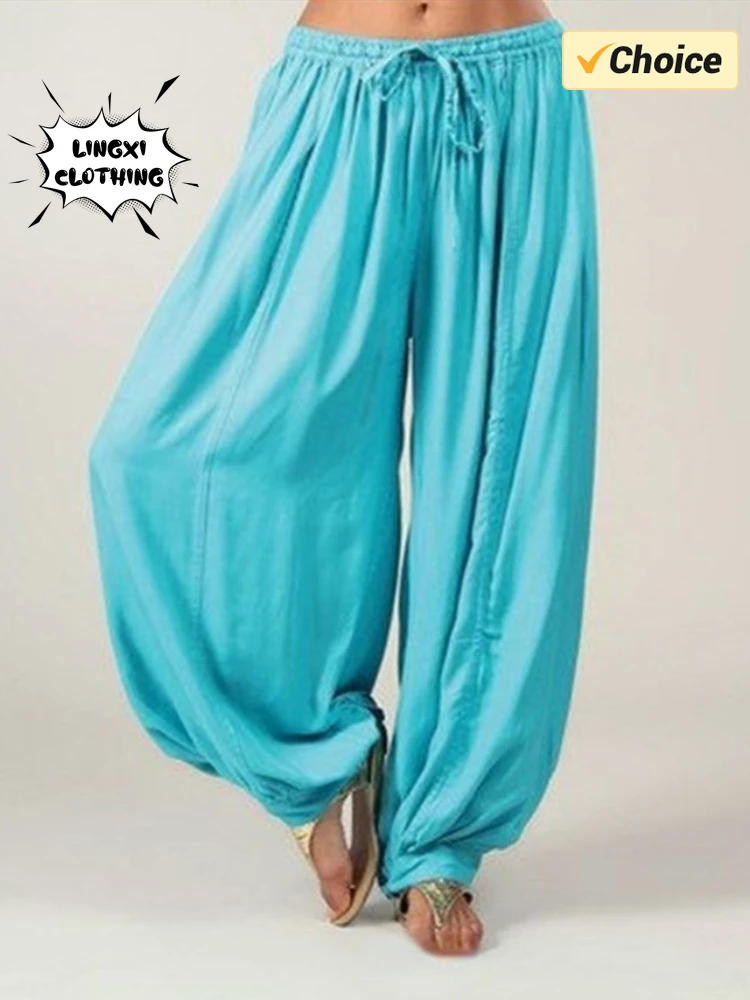 2024 Summer New Women's Solid Color Lantern Pants Loose Pleated Drawstring Casual Ankle Sports Pants Harlan Pants 1