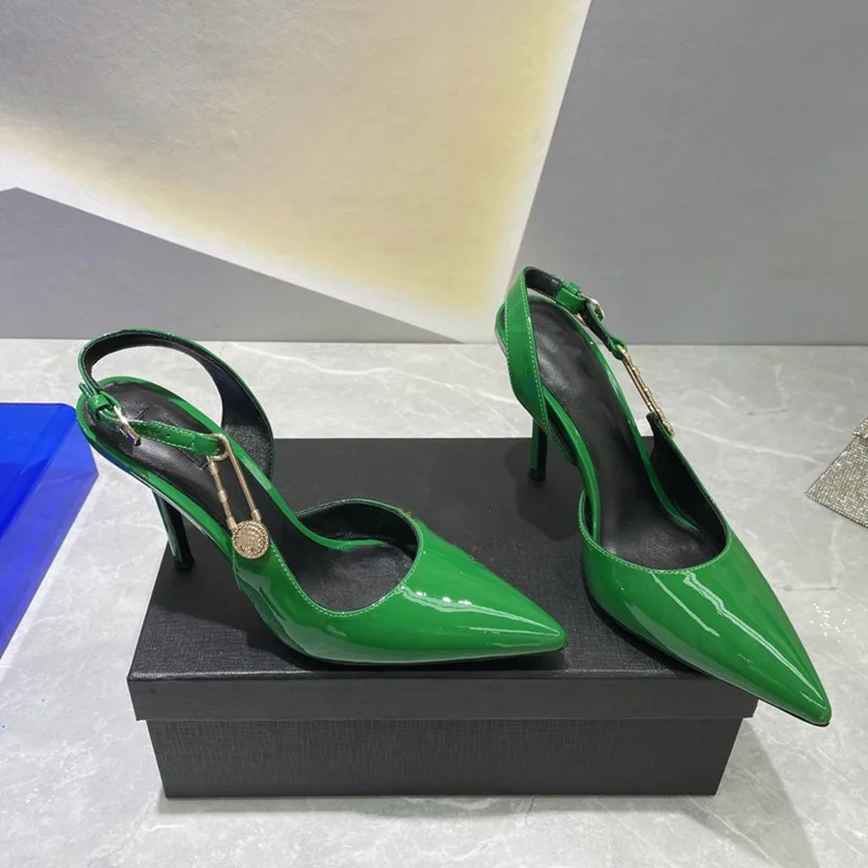 Sandales pointues à talons hauts pour femmes, chaussures de banquet à la mode, talon fin, bouche peu profonde, strucBaotou en métal, printemps, été, nouveau, 2023