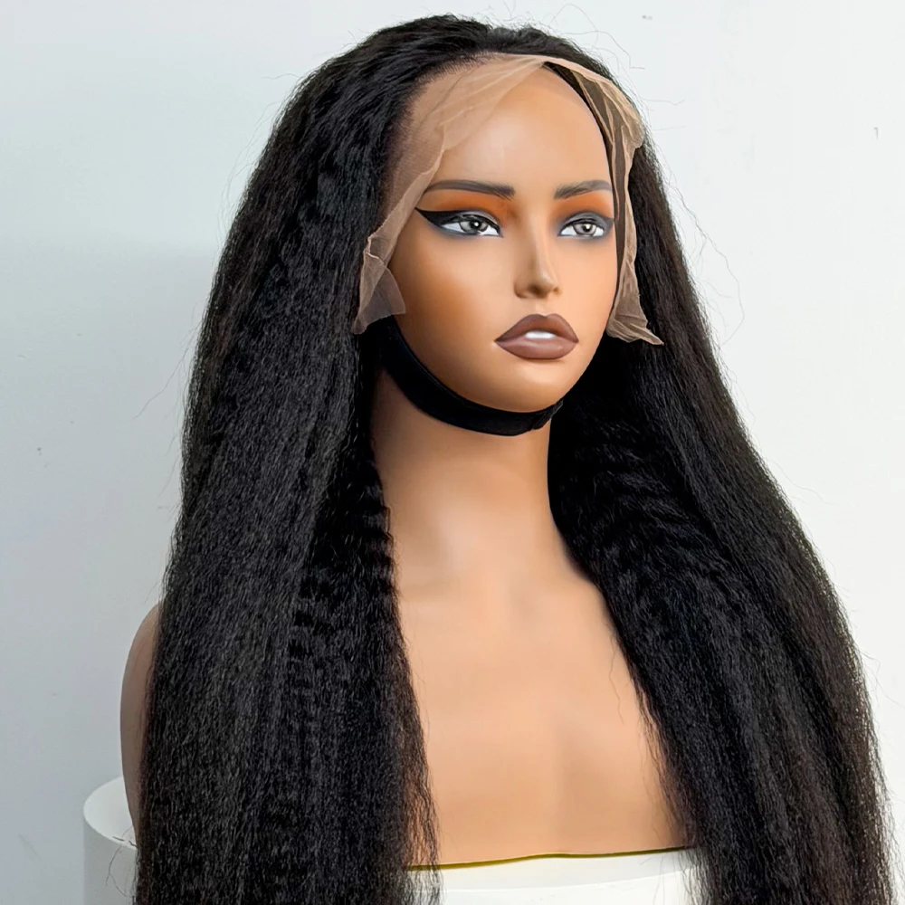 Full Yaki Straight 13x4 Lace Frontal Human Hair Wig 250% Density Kinky Straight Human Hair Wig For Black Women 20-32 inches