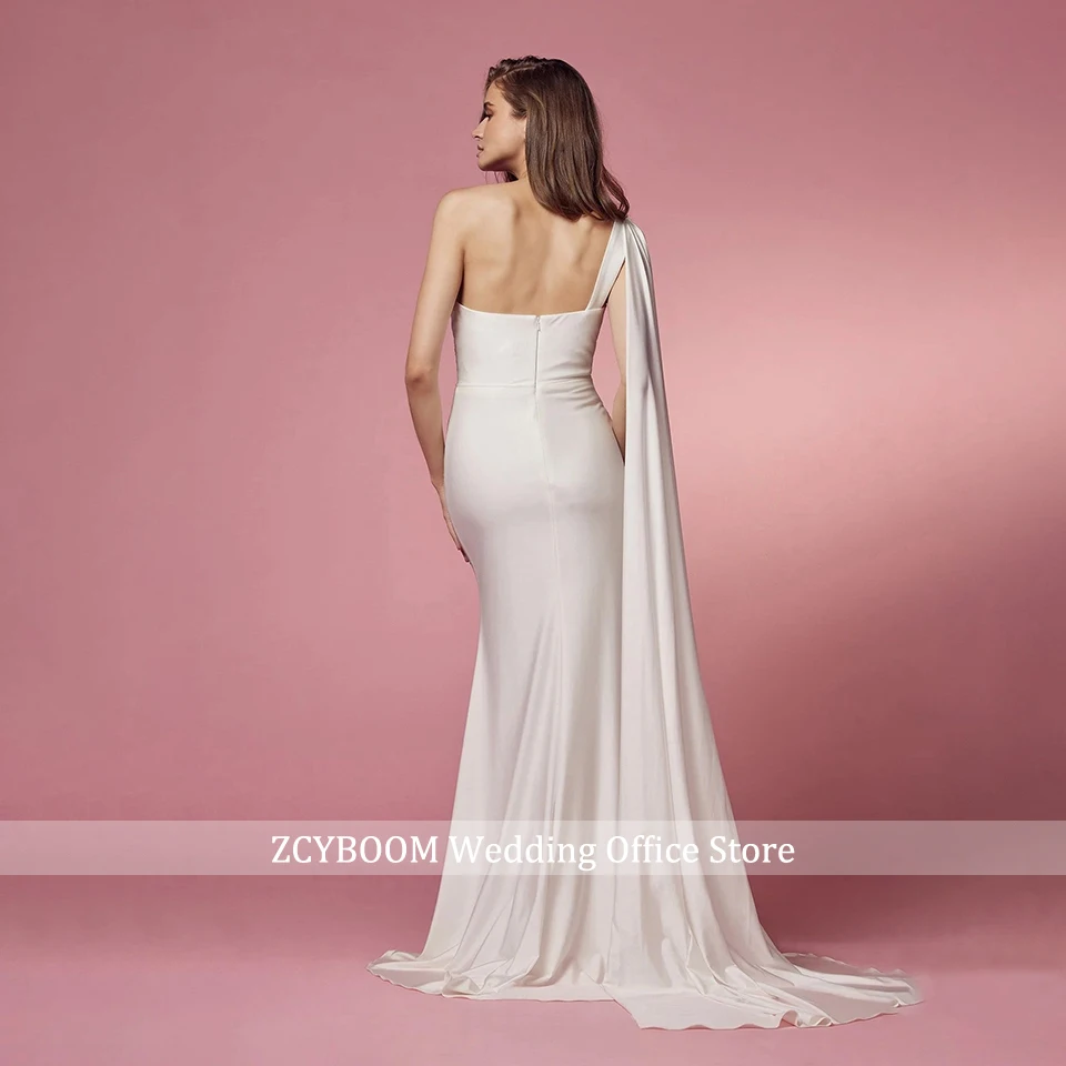 Elegantes Marineblaues Einschultriges Meerjungfrauen-Abendkleid aus Satin 2026 Ärmellos mit Offenem Rücken Bodenlang Figurbetontes Party- und Ballkleid – Detail 10