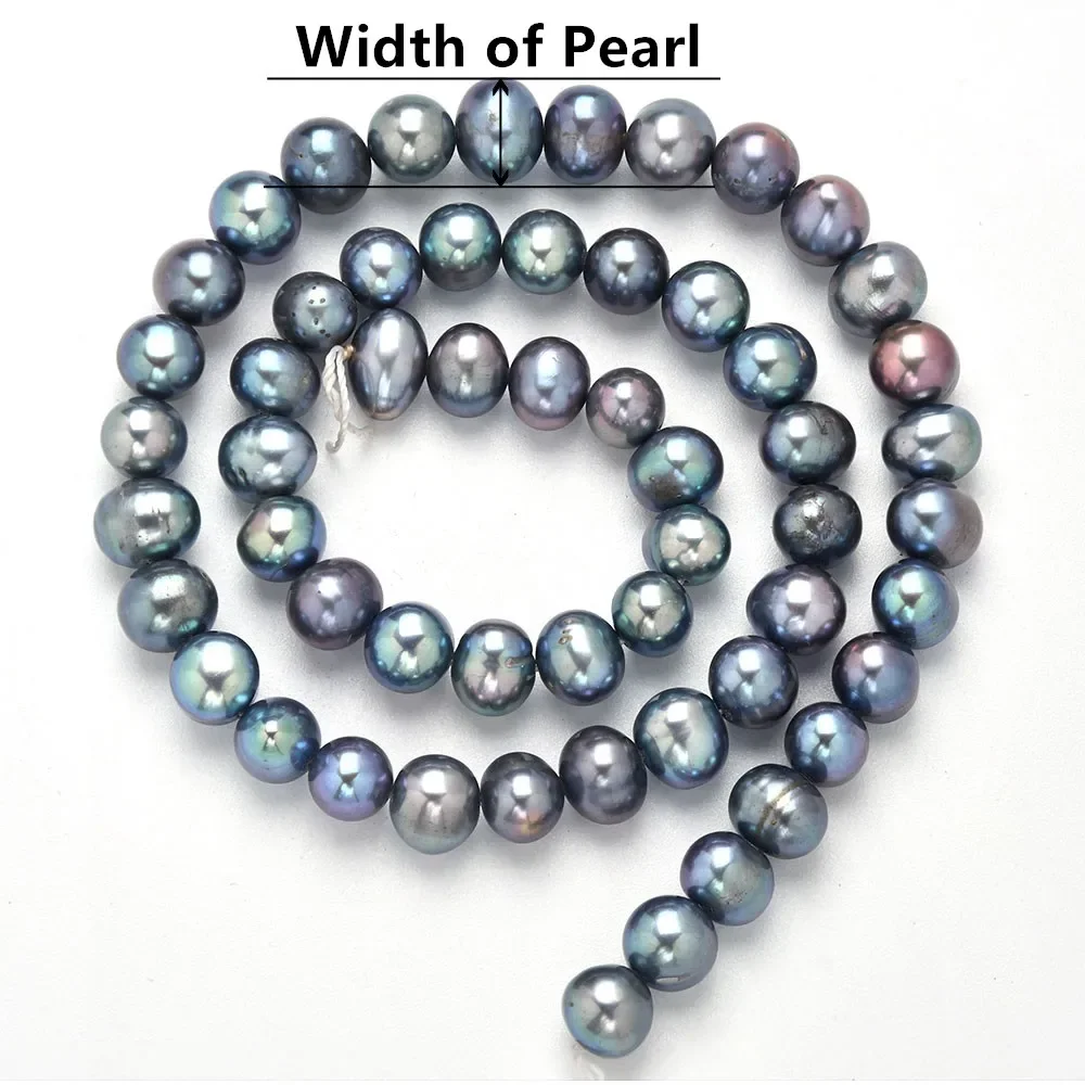 천연 양식 민물 진주, 회색 공작, 거의 둥근 느슨한 구슬, 5-10mm