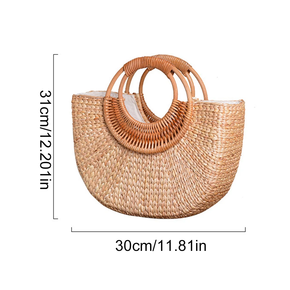 Women Straw Handbag Elegant Woven Top Handle Bag Hobo Bag Bucket Bag for Travel & Vacation