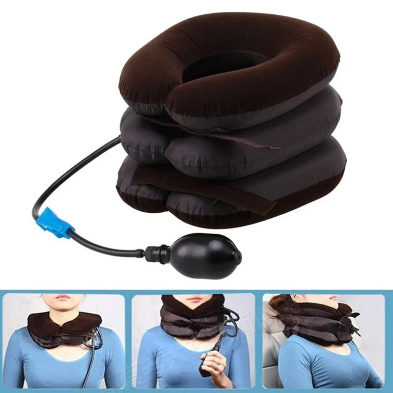 Inflatable Air Compressor Pillow Neck Cervical Traction Collar Support Aching Spinal Pain Relief Travel Car Cover Cushion
