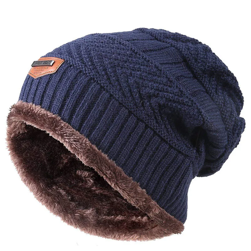 Winter Hat Autumn and winter men's warm hat wool fleece-lined knitted ear protection hat cycling ear protection pullover