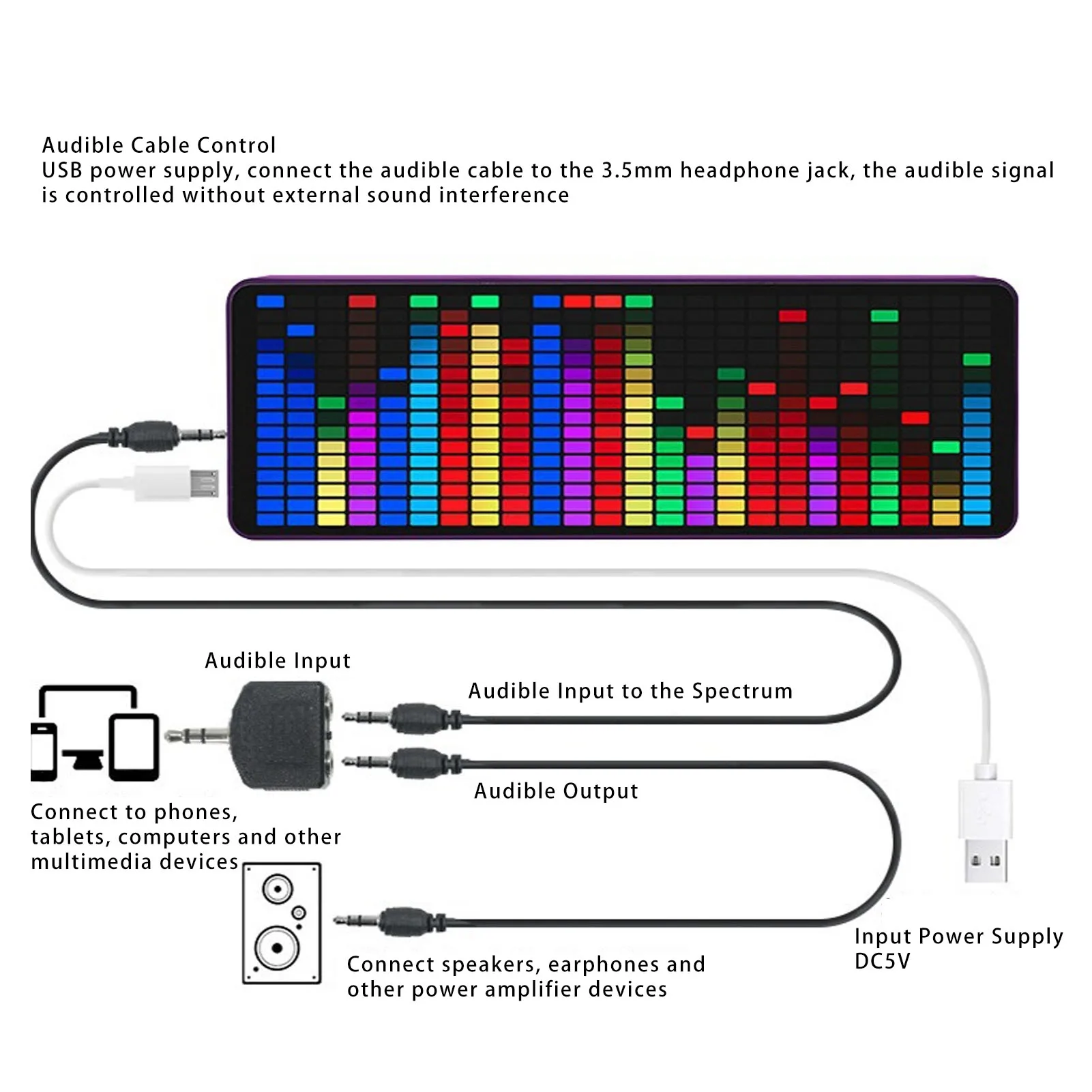 사운드 레벨 분석기 1624 세그먼트 음악 스펙트럼 픽업 5V USB 2방향 알람 시계 홈 시어터용 384 컬러 RGB LED
