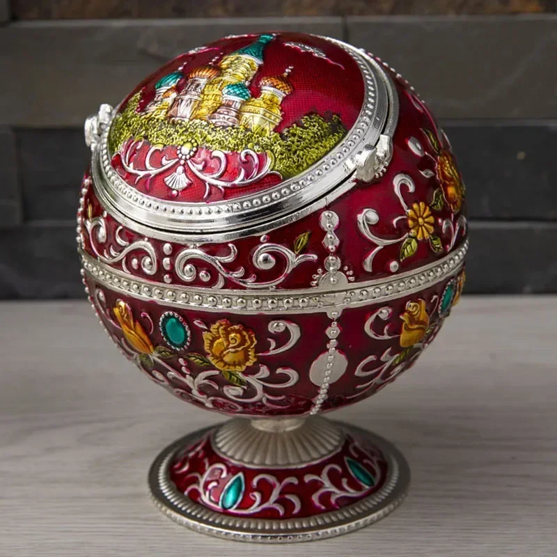 Creative Personality Office Hotel Metal Castle Spherical Ashtray With Lid Practical Coffee Table Ashtray Luxury Cigar