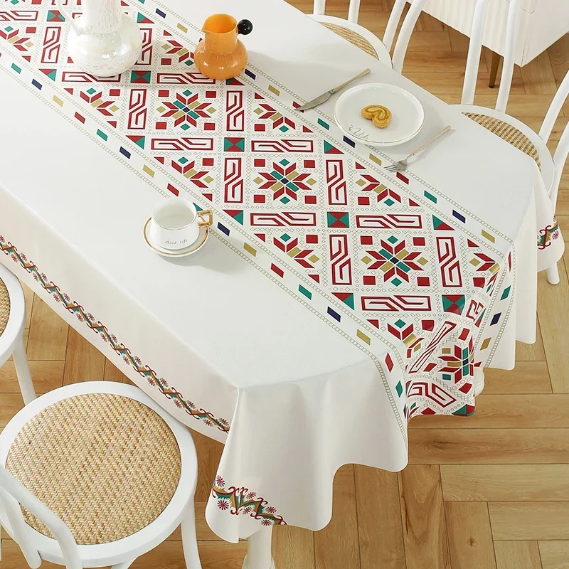 

Oval Tablecloth Waterproof Oil Proof PVC Table Cover Estaurant Furniture Geometric Printed Modern Style Dining Table Cover