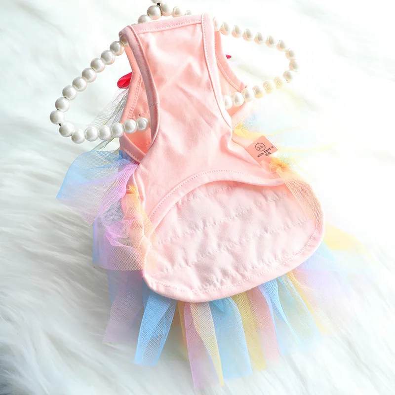 Dog skirt Summer thin Teddy bear small pet clothes colorful gradient Pompadour princess skirt
