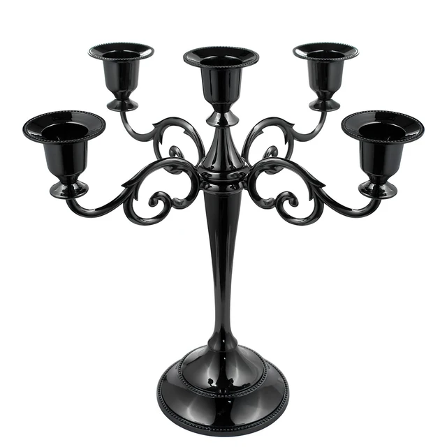 Black Metal Candelabra with 5 Arms Candlestick Gothic Candle Holders for  Home Decor Wedding Christmas Church Party - AliExpress