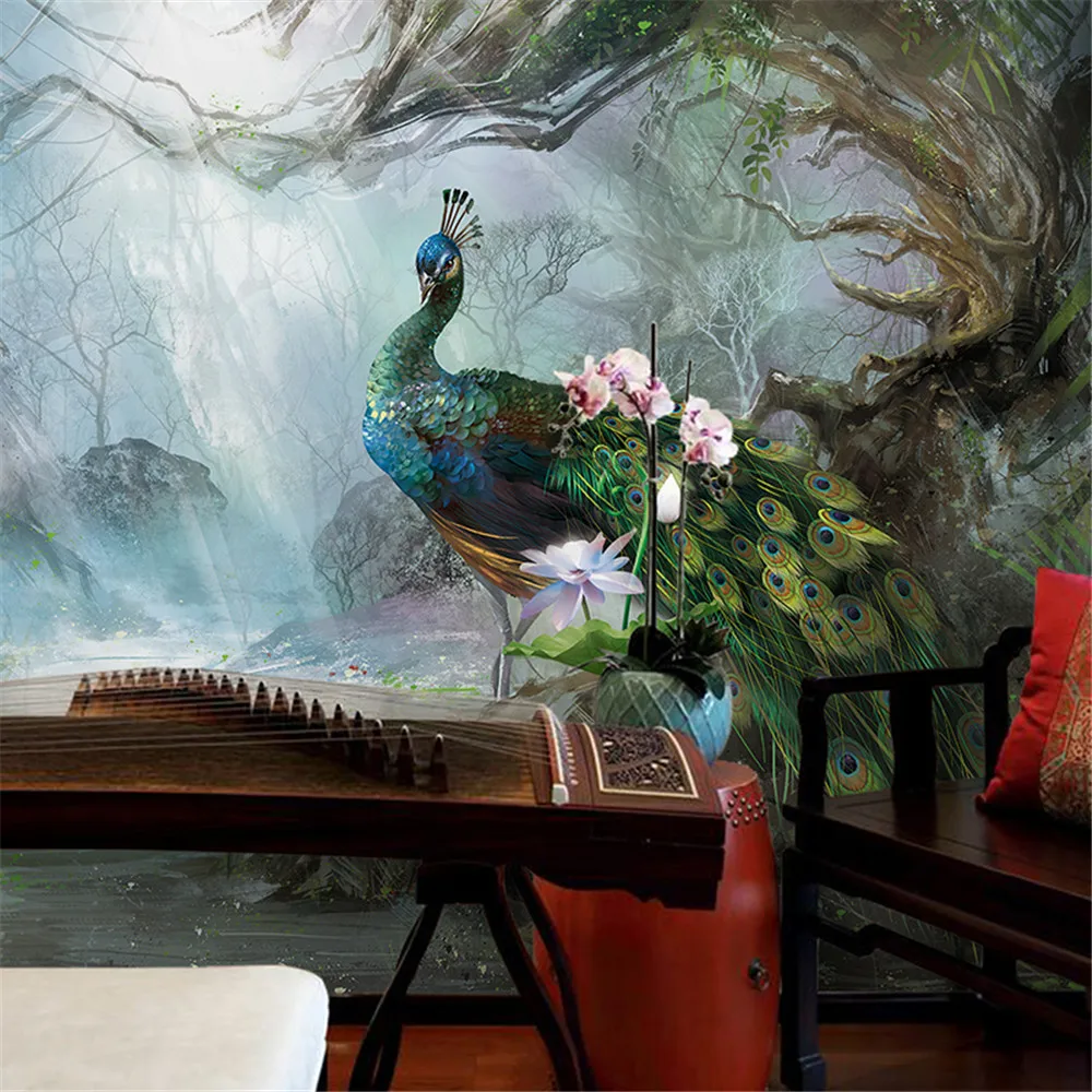 Pavão Papel de parede 3D para sala, quarto, TV fundo, papel de parede,  decoração do sofá, atmosfera - AliExpress, image size:1000x1000
