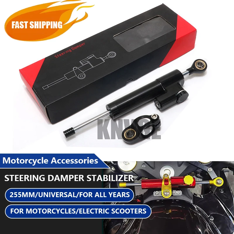 

255MM Universal Motorcycle Steering Damper Stabilizer for YAMAHA HONDA KAWASAKI SUZUKI DUCATI BMW Electric Scooter