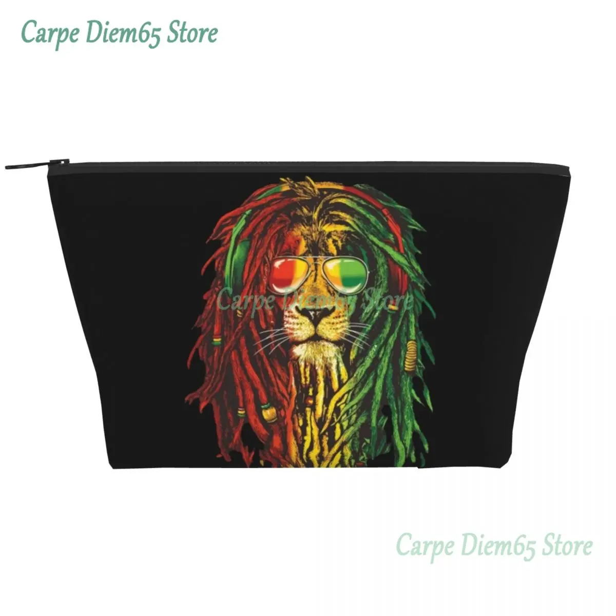 

Rasta Reggae Lion Sunglass Makeup Bag Travel Cosmetic Organizer Jamaican Jamaica Pride Rastafarian Lover Storage Toiletry Bags