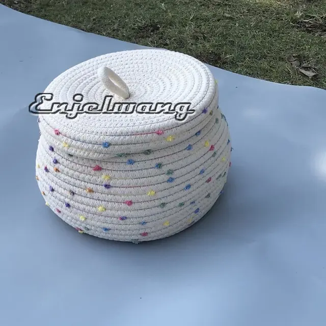 25X16Cm Enjelwang Finom Szövésű Minta Tároló Táska Fedővel Északi Pamut Fonal Kosár Doboz Egyéb Szervező - Image 2
