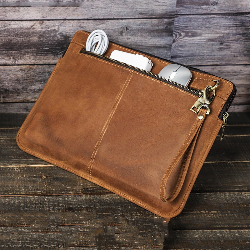Crazy Horse Leather Laptop Sleeve Case com Zíper Macbook Pro Macbook Air 14.2 Polegada - Imagem 3