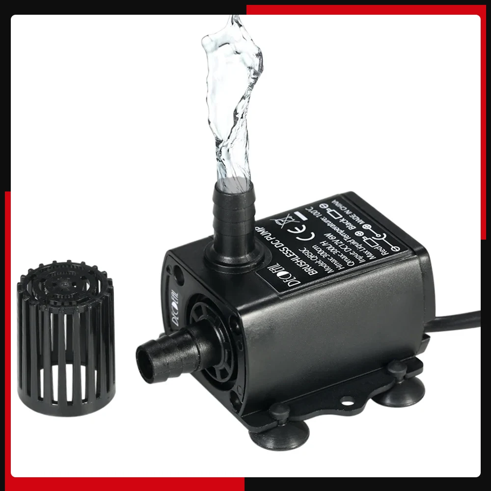 Water Pump Aquarium Water Pump Fish Tank Pump Decdeal Ultra-quiet DC12V 6W/10W Brushless with 5.5*2.1mm Waterproof Submersible Fountain Aquarium 300L/H Lift