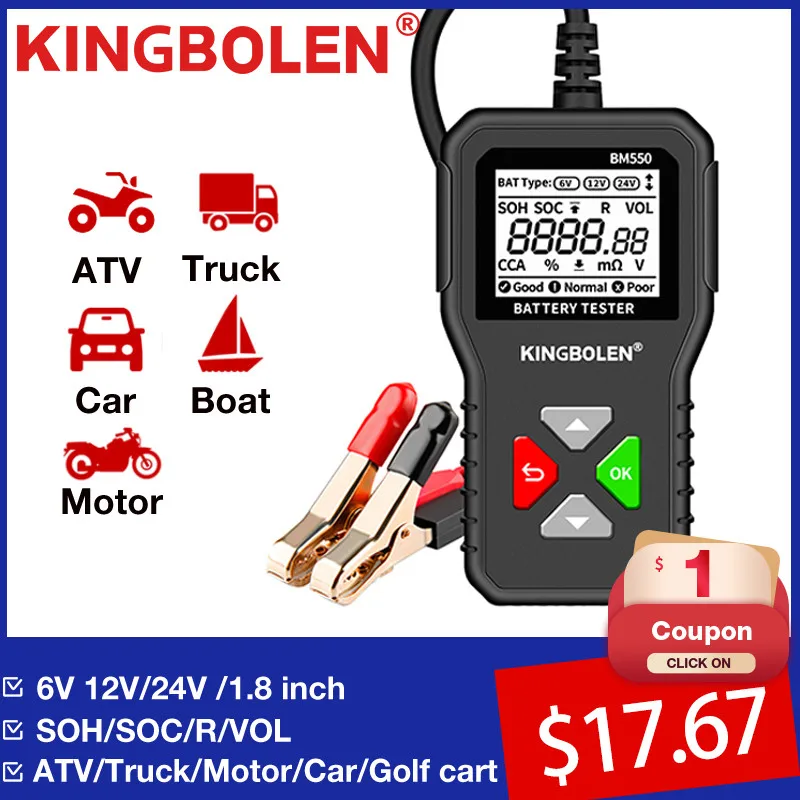 BM550 Car Battery Tester OBD2 6V 12V 24V 100-2000 CCA 2Ah-220Ah System Detect Auto Analyzer Diagnostic Tool | Автомобили и